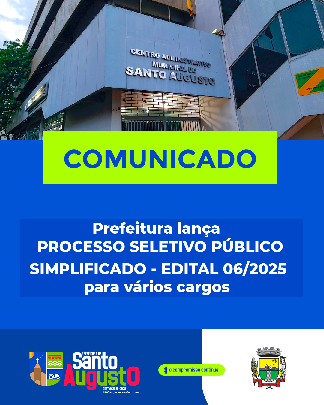 Prefeitura de Santo Augusto abre inscrições para Processo Seletivo Simplificado